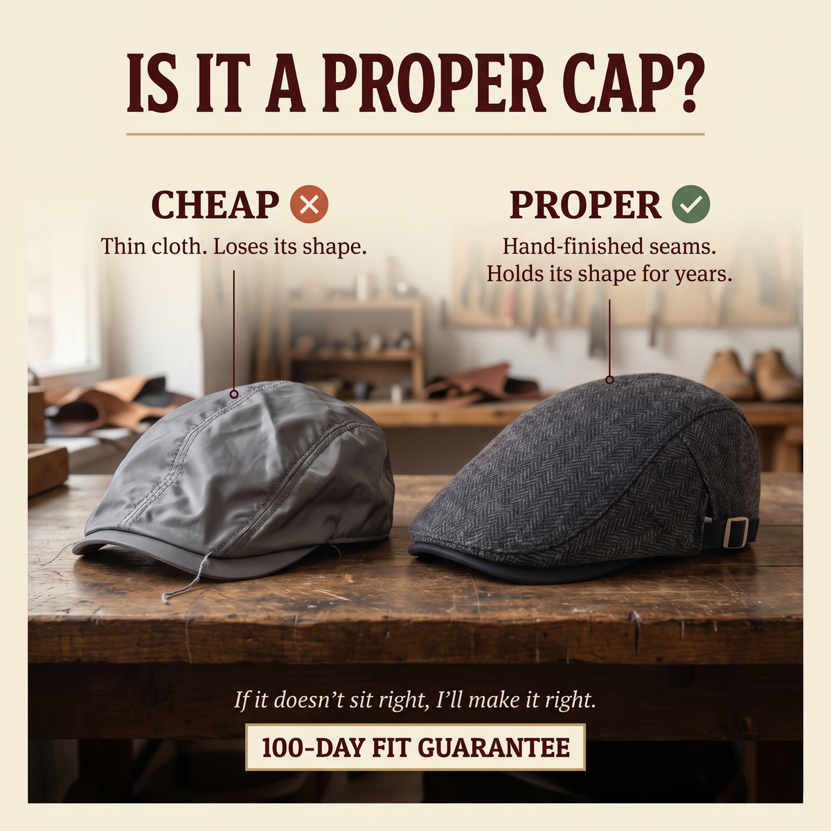 Herringbone Wool Driver Cap — CLAPHAM — is it a proper cap
