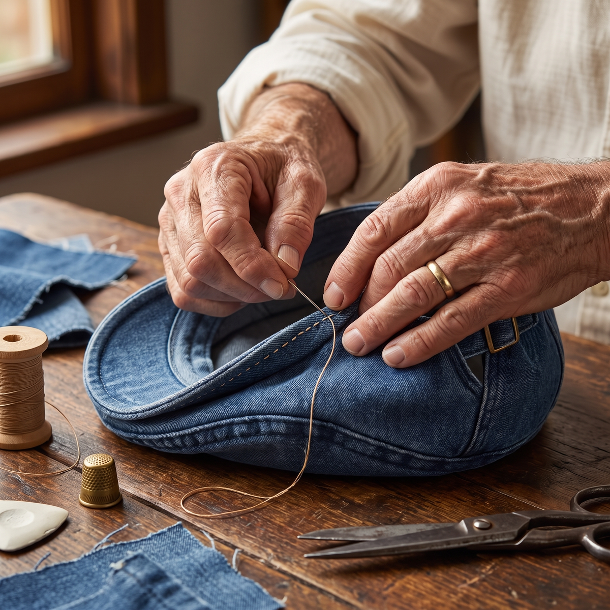 Denim Vintage Cap — LEEK — hand-finished by Edmund