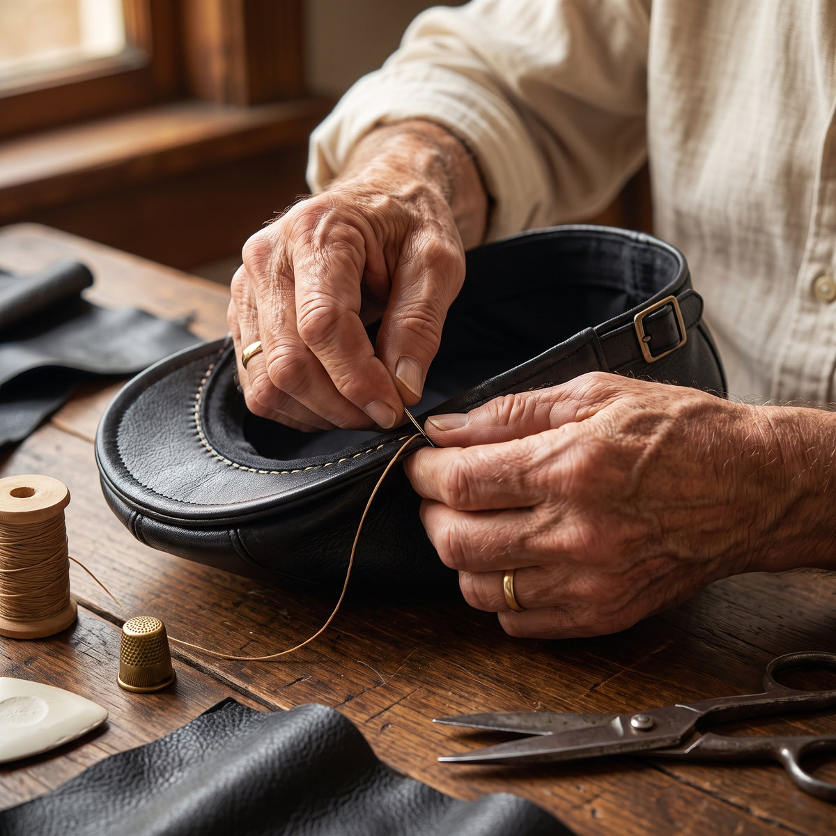 Heritage Leather Cap — STIRLING — hand-finished by Edmund