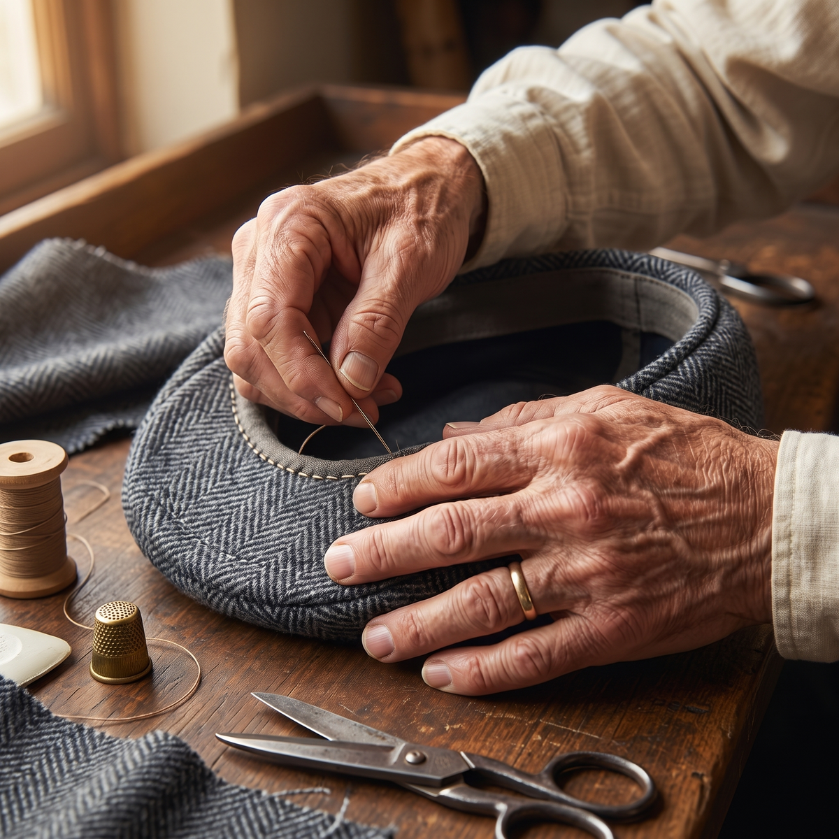 Herringbone Wool Cap — INGLETON — hand-finished by Edmund