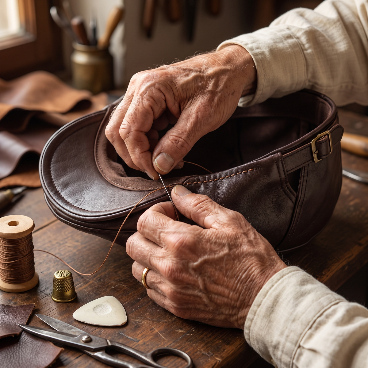 Leather Driver Cap — BURNLEY — hand-finished by Edmund