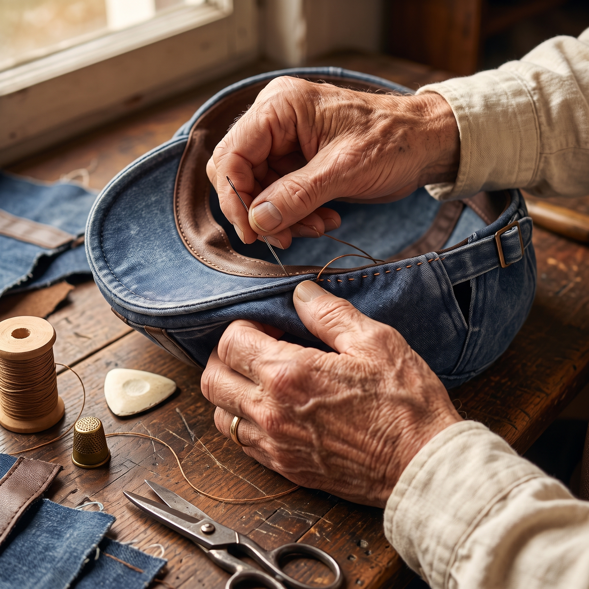 Denim Strip Cap — MASHAM — hand-finished by Edmund
