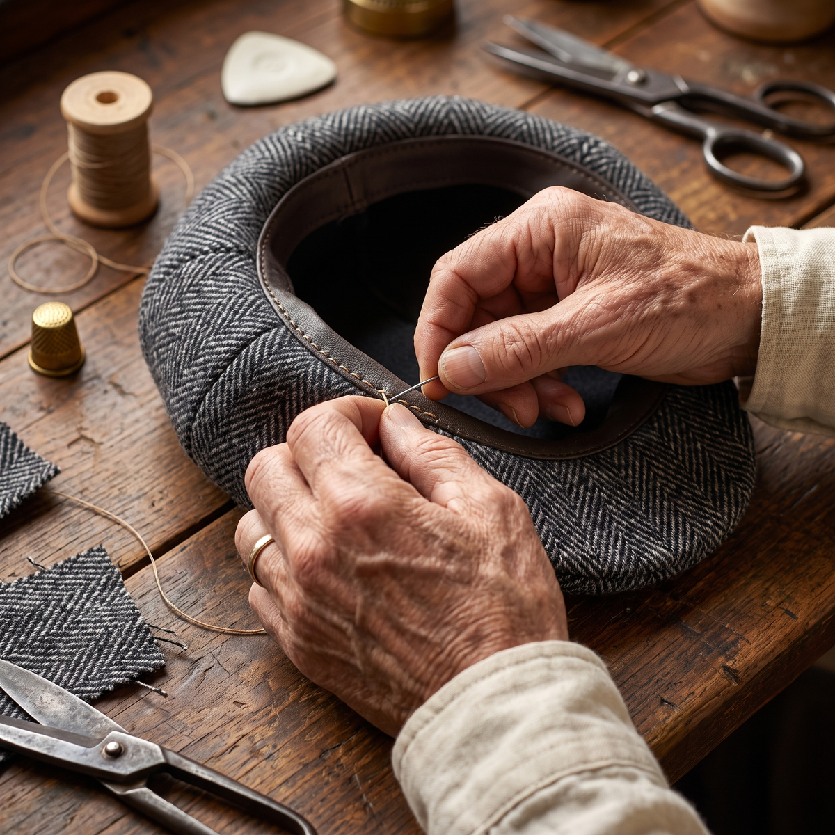 Herringbone Earflap Cap — HEXHAM — hand-finished by Edmund