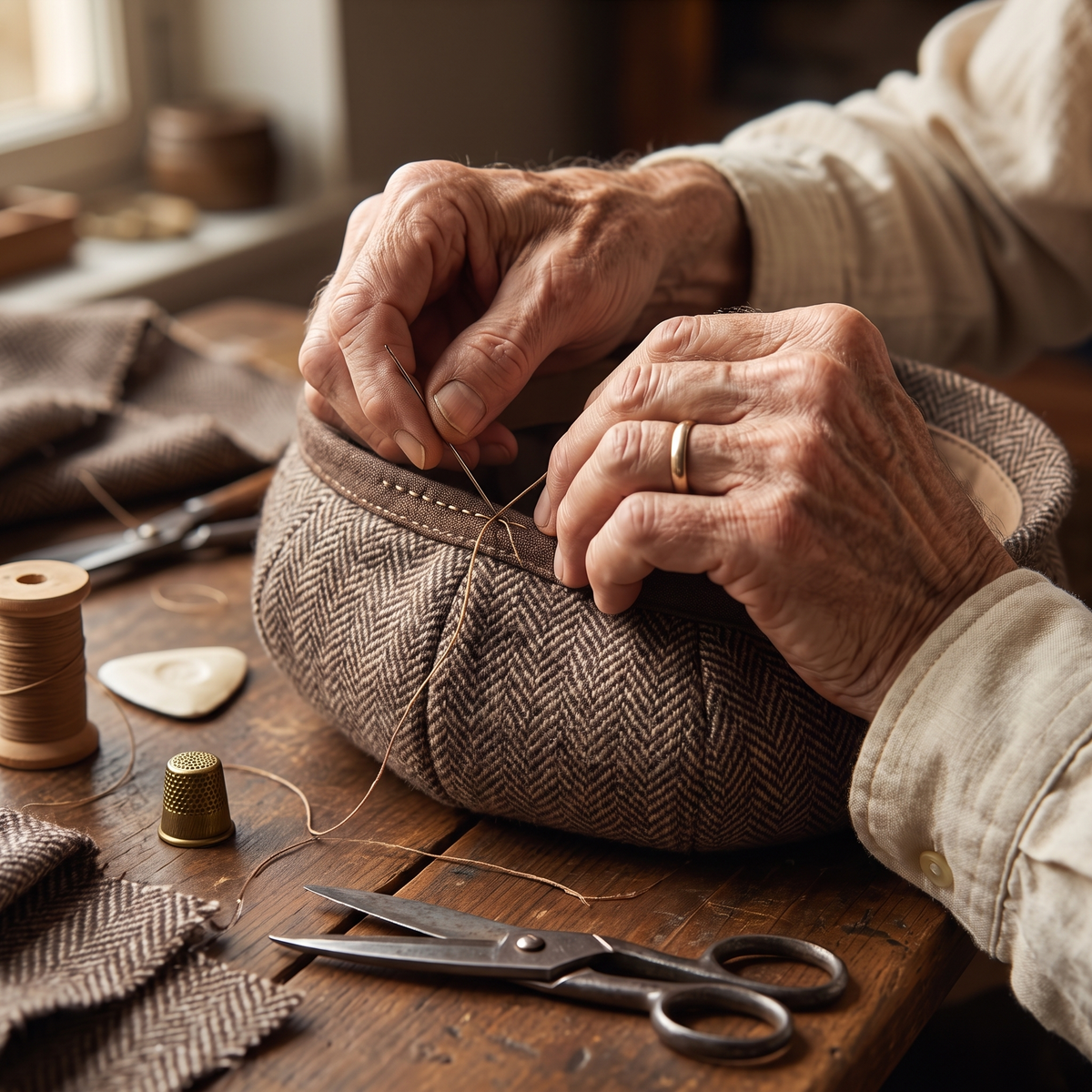 Herringbone Wool Cap — ROSSENDALE — hand-finished by Edmund