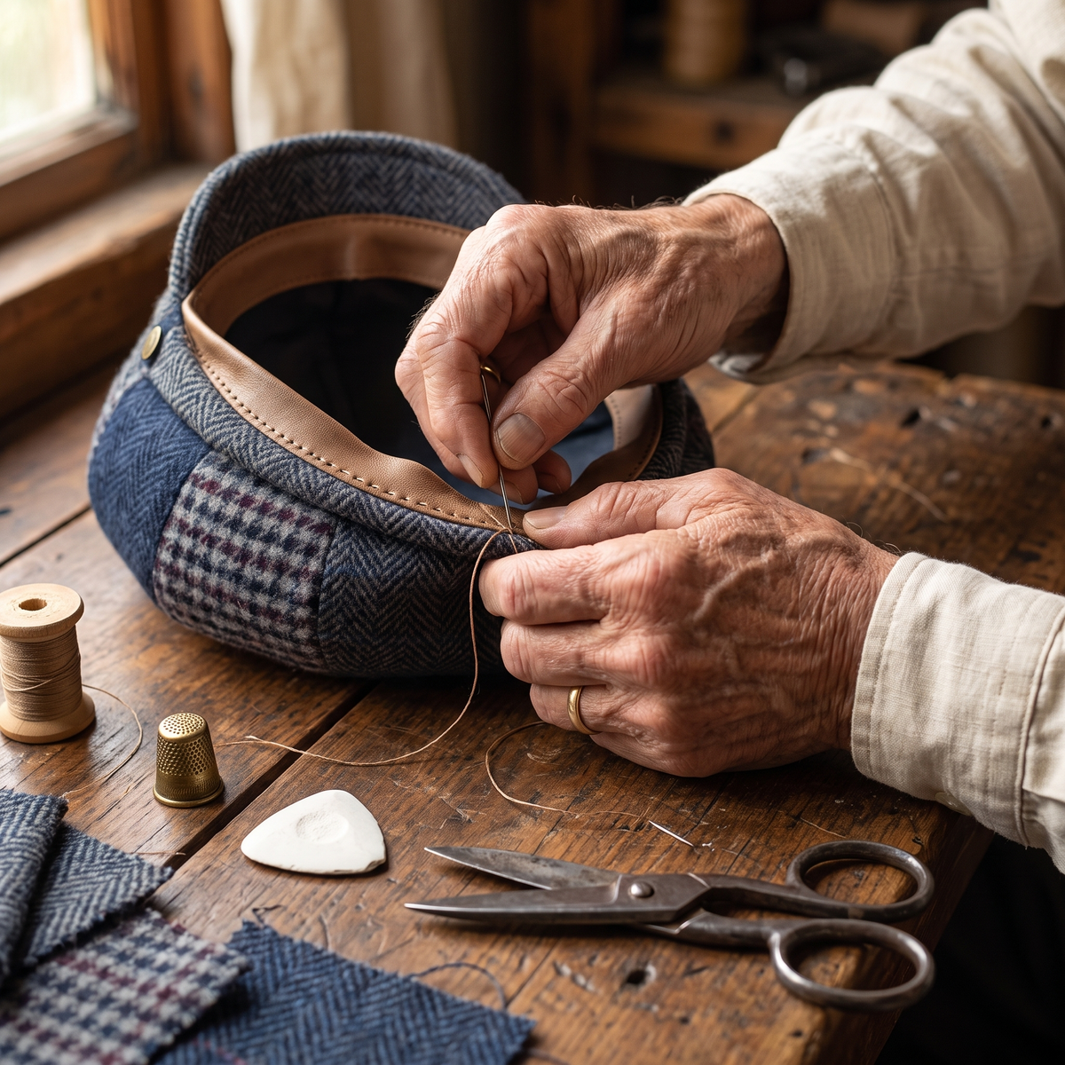 Wool Patchwork Cap — MALHAM — hand-finished by Edmund