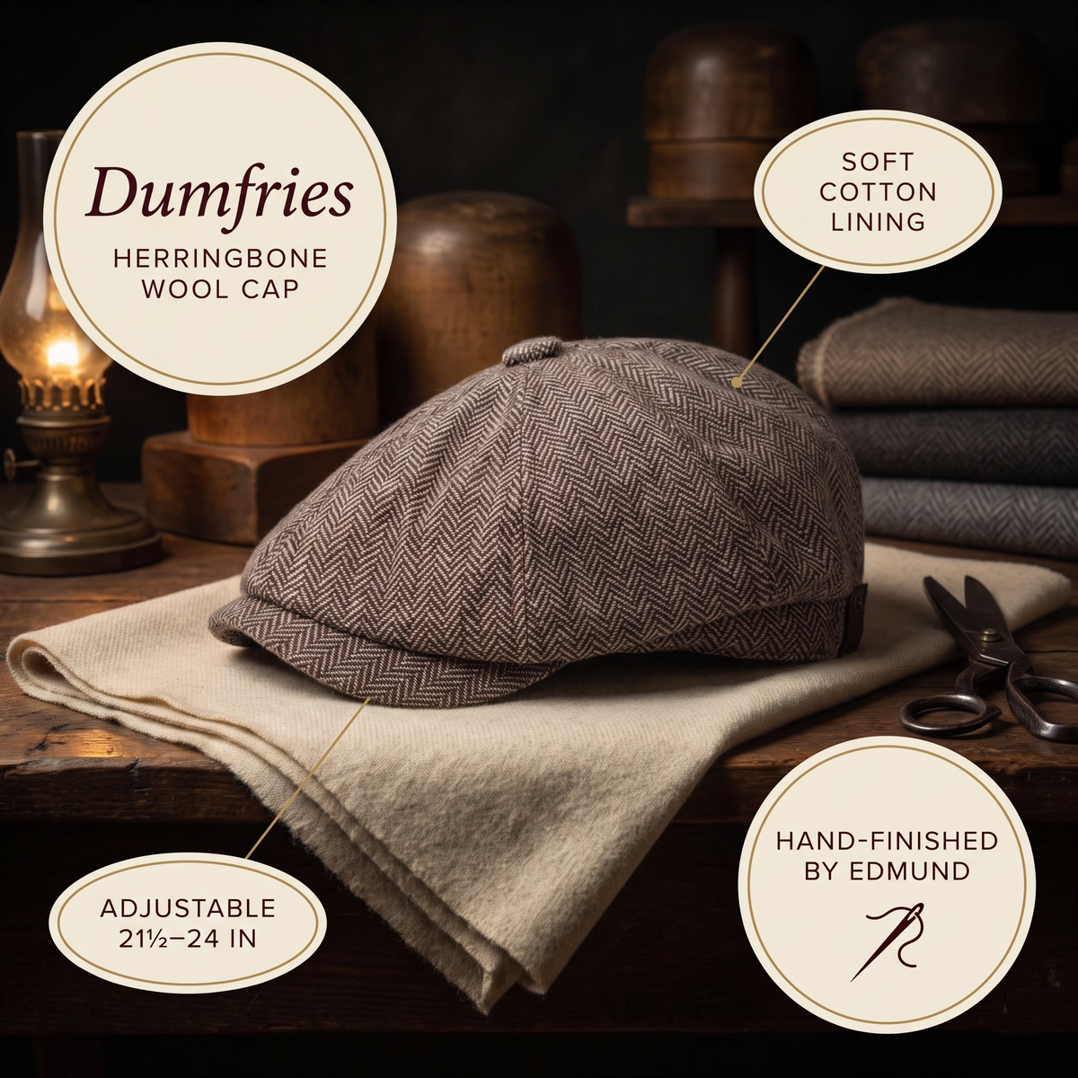 Herringbone Wool Cap — DUMFRIES — details