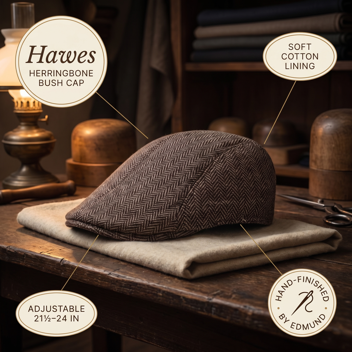 Herringbone Bush Cap — HAWES — details