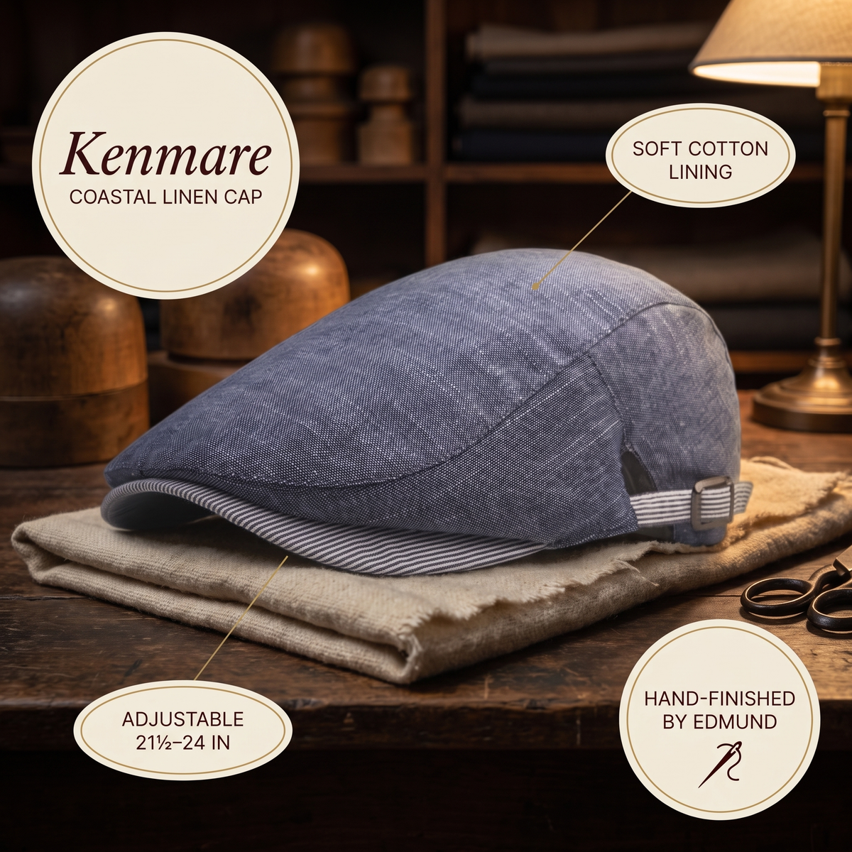 Coastal Linen Cap — KENMARE — details
