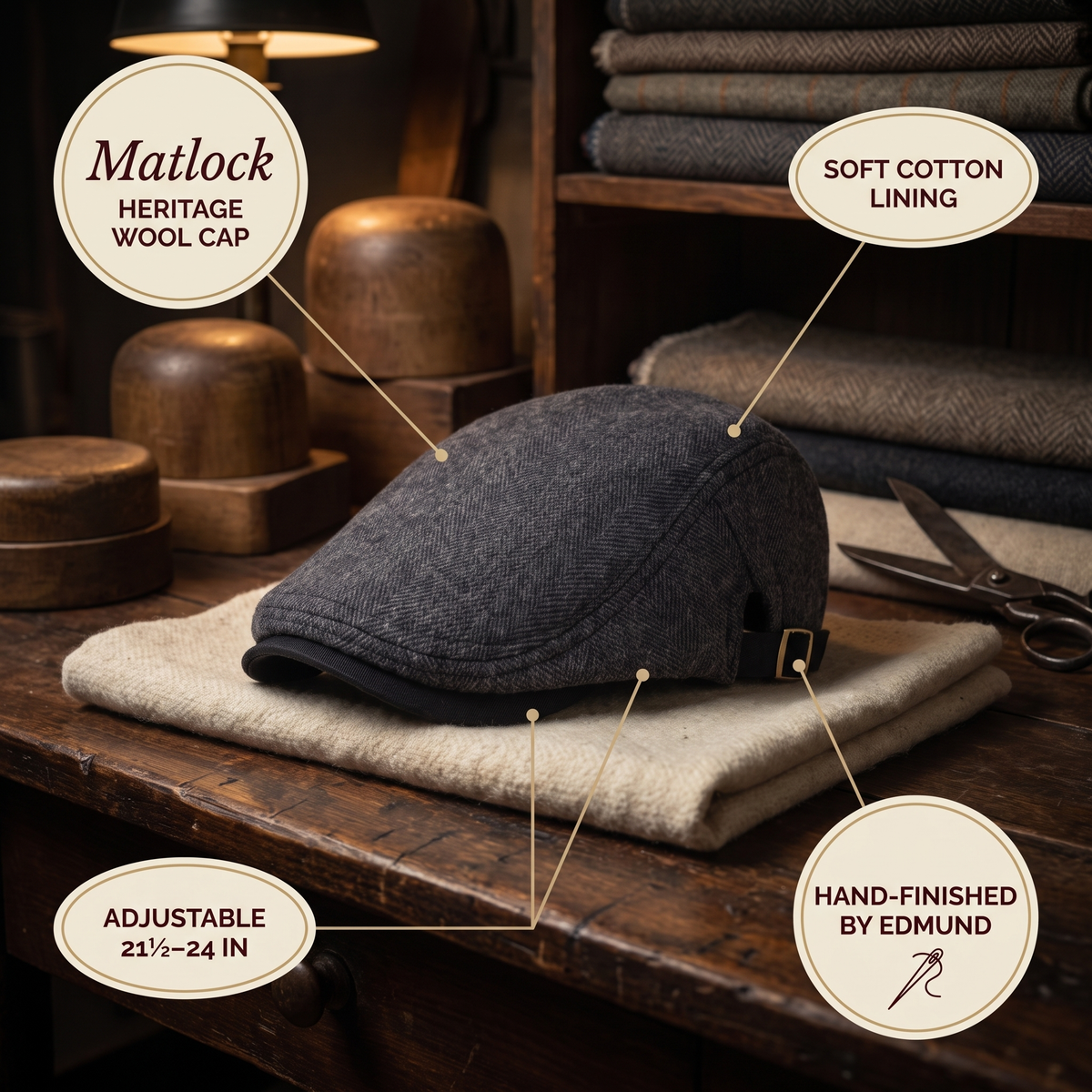 Heritage Wool Cap — MATLOCK — details