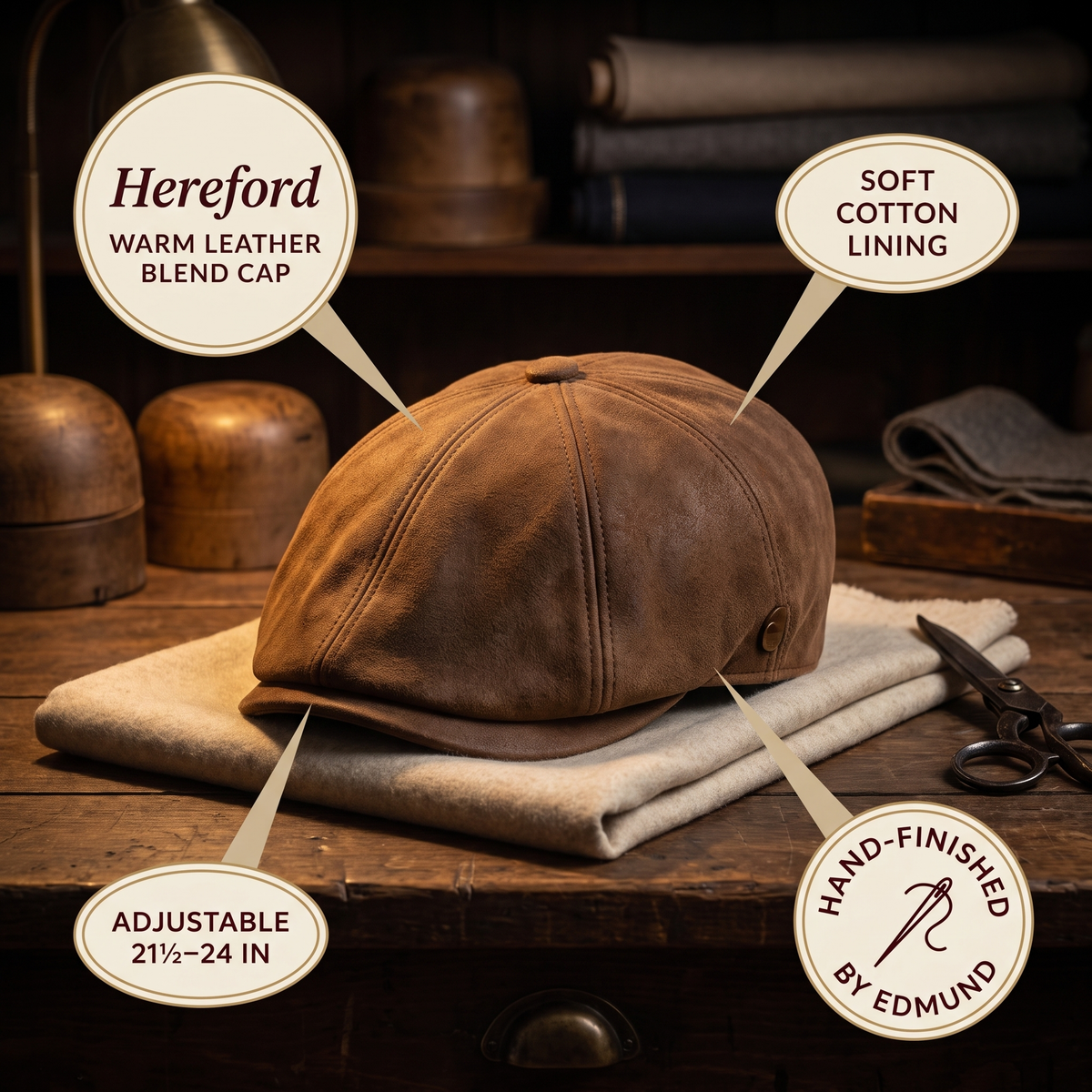 Warm Leather Blend Cap — HEREFORD — details