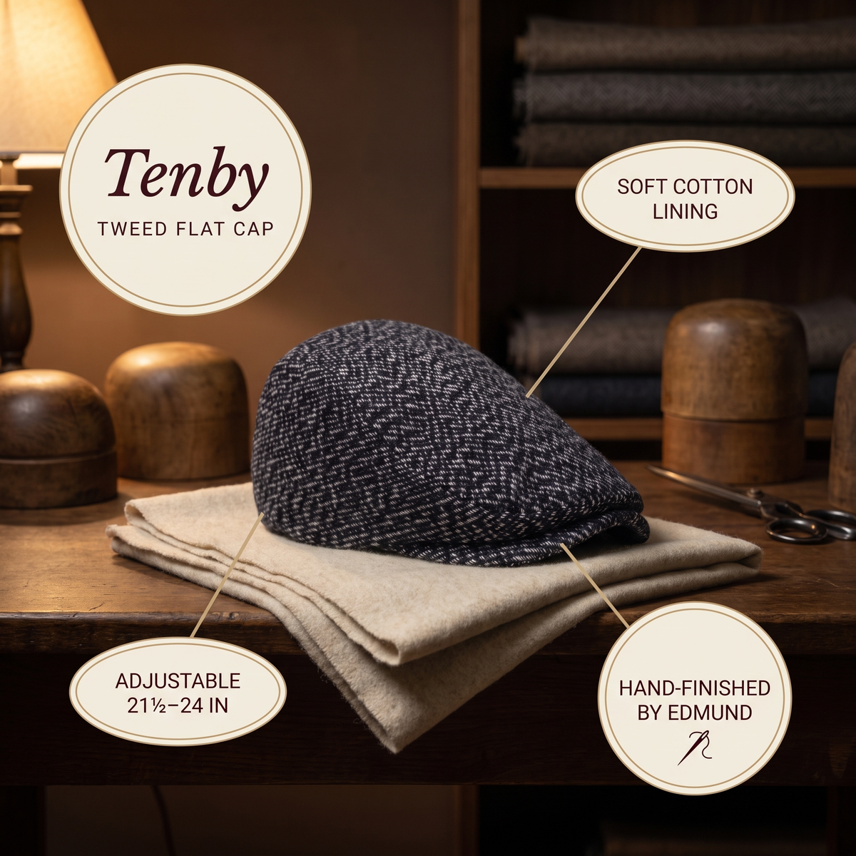Tweed Flat Cap — TENBY — details