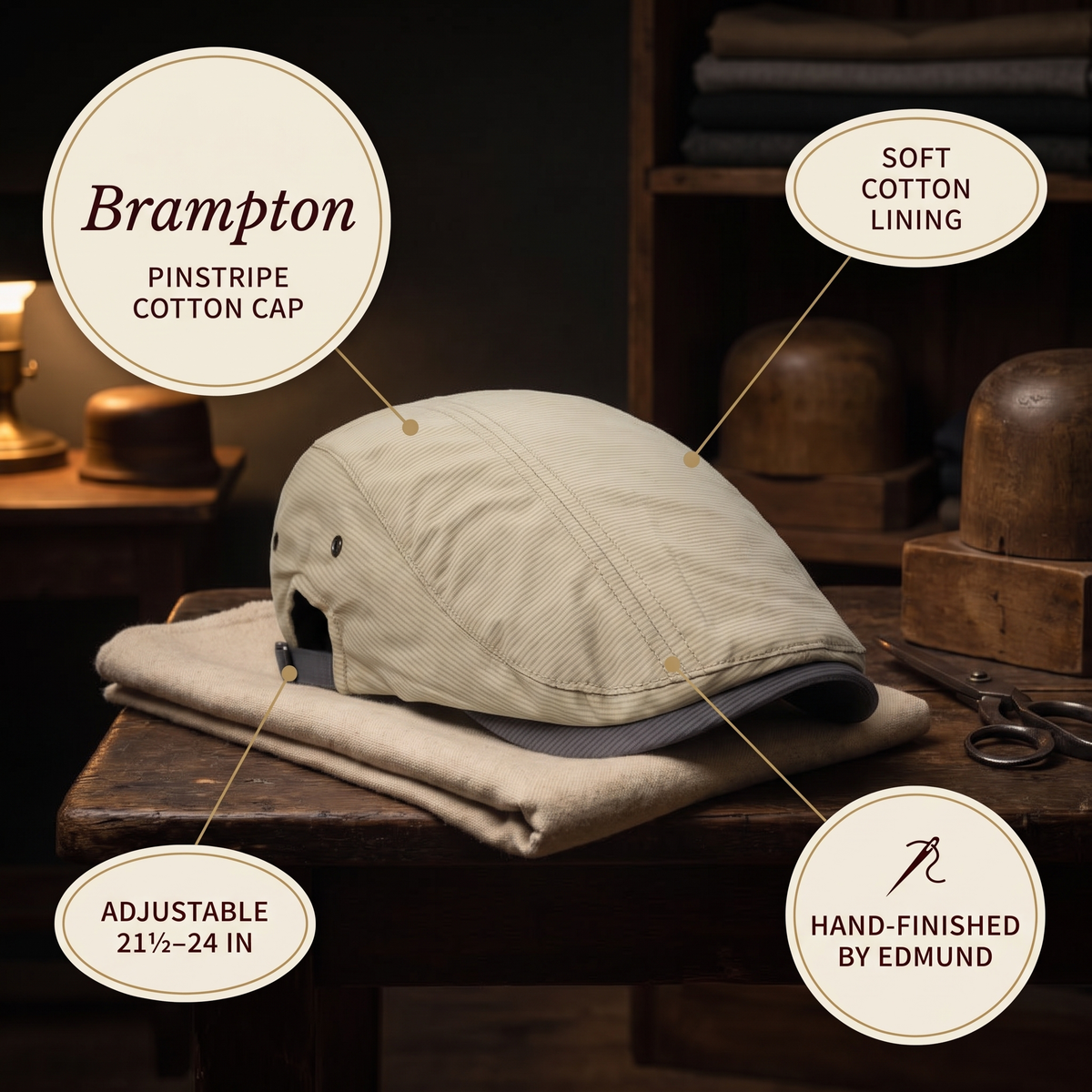 Pinstripe Cotton Cap — BRAMPTON — details