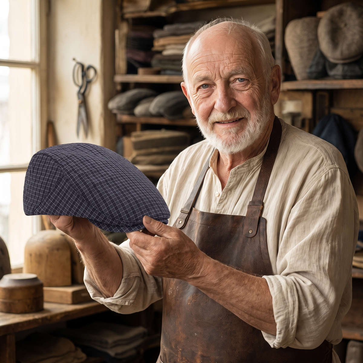 Lightweight Grid Cap — GALASHIELS — Edmund in his workshop
