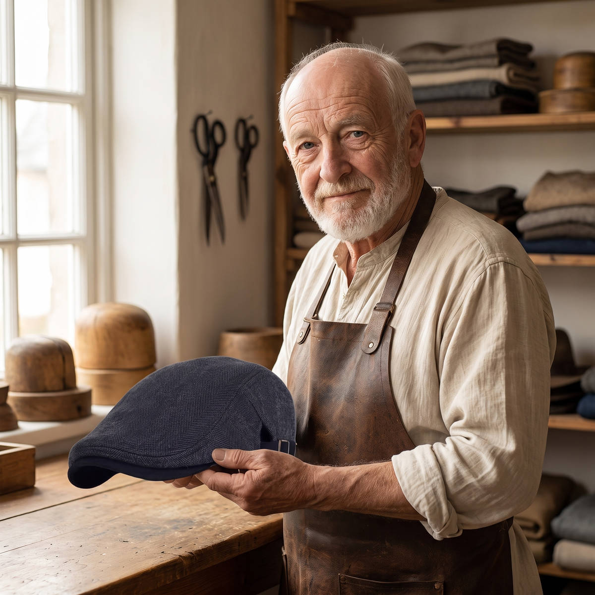 Heritage Wool Cap — LANARK — Edmund in his workshop