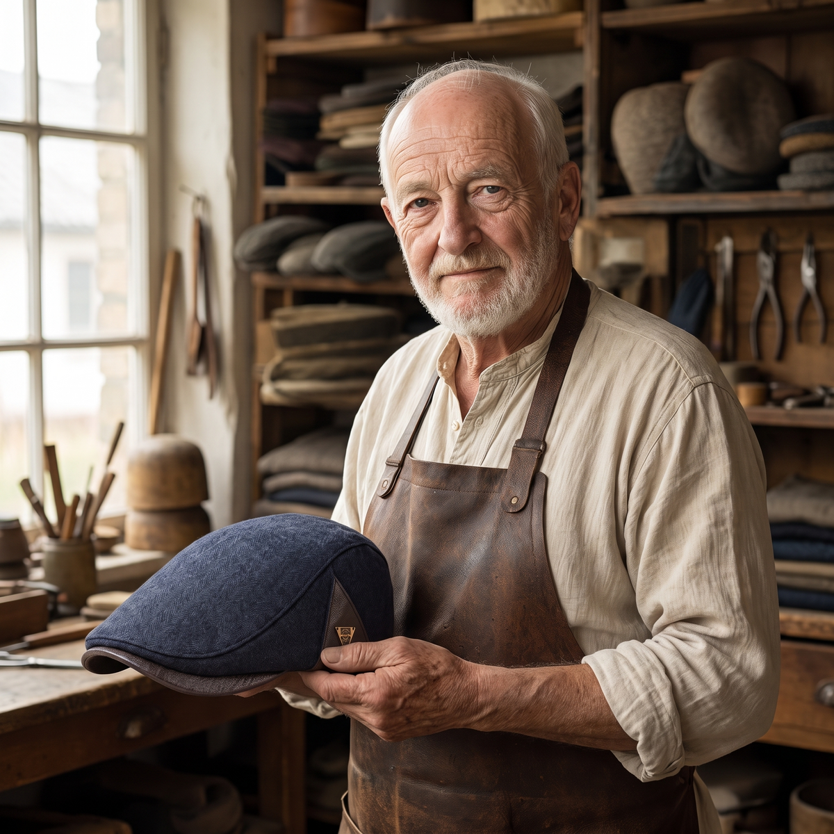 Vintage Panel Cap — KEIGHLEY — Edmund in his workshop