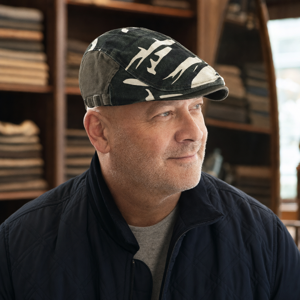 Trail Camo Cap — LLANGOLLEN worn by a customer