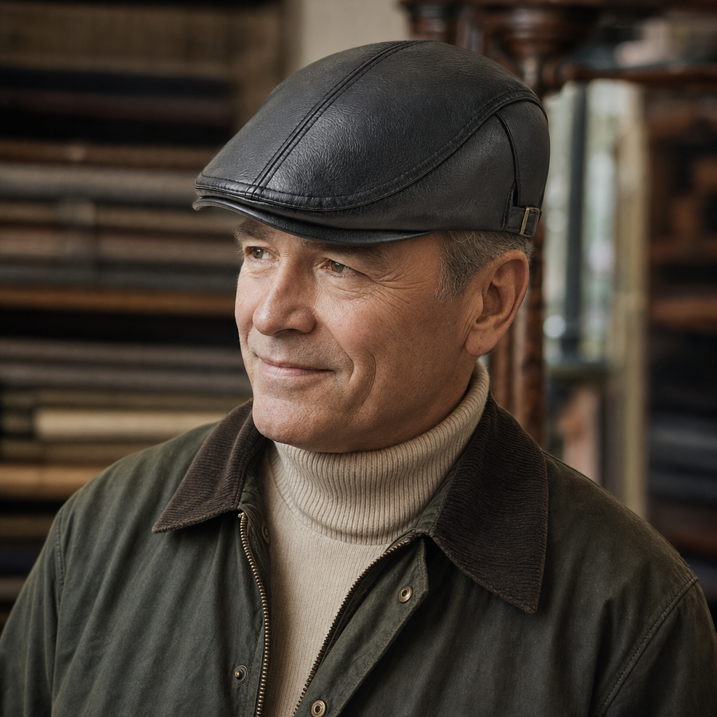 Heritage Leather Cap — SEDBERGH worn by a customer