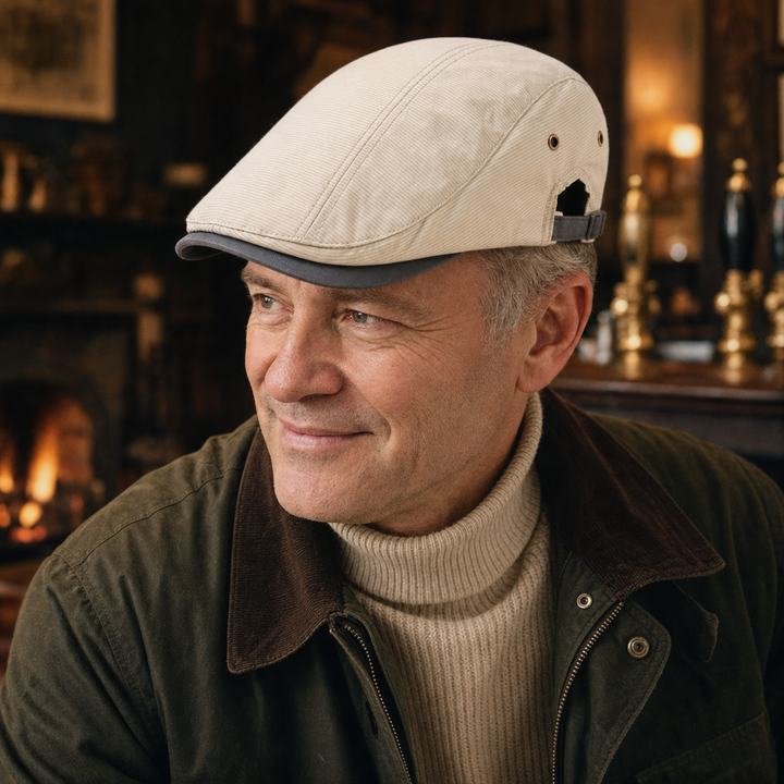 Pinstripe Cotton Cap — MARSDEN worn by a customer