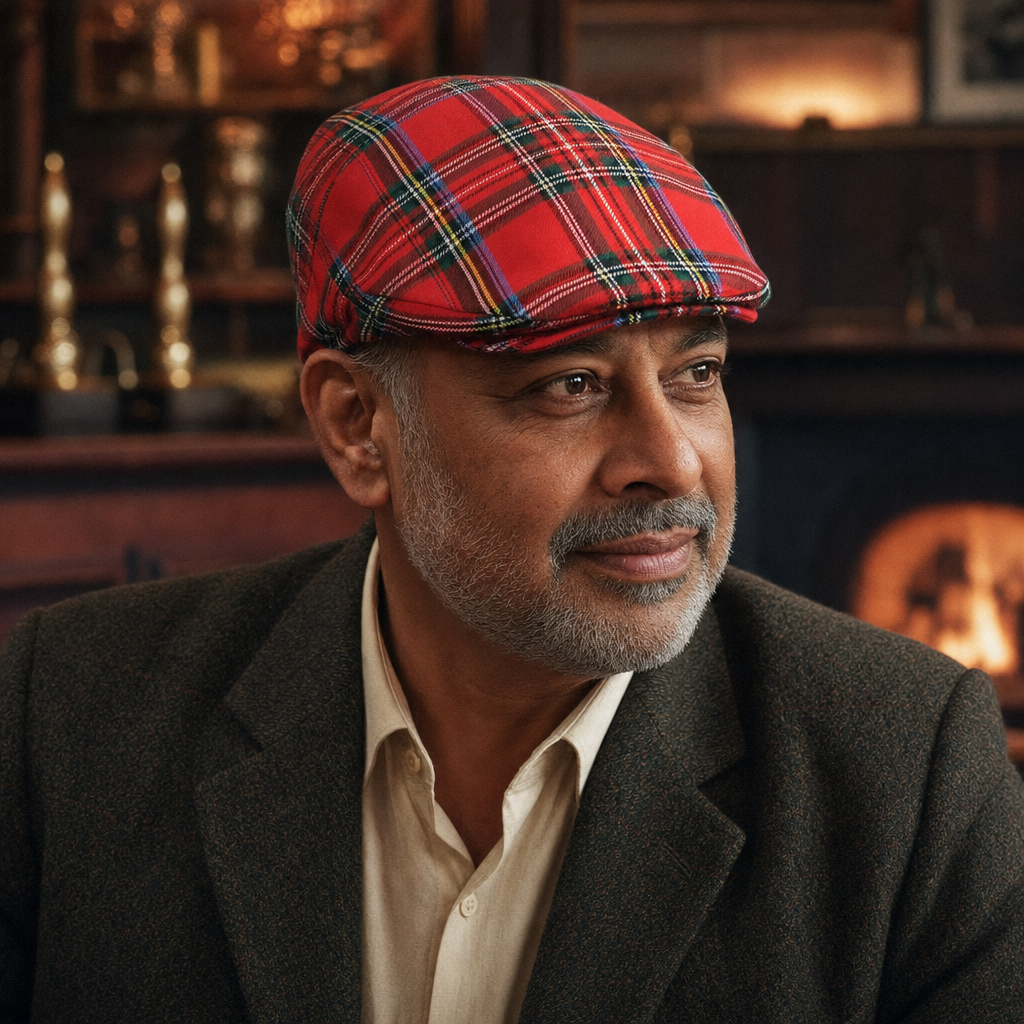Festive Plaid Cap — DUNKELD worn by a customer