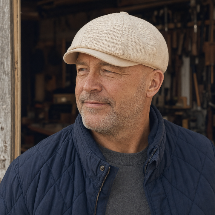 Linen Crown Cap — GRASSINGTON worn by a customer