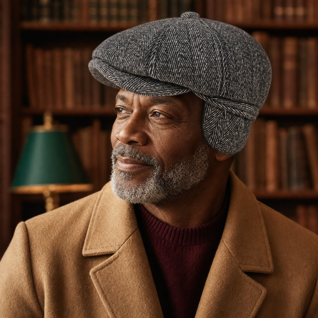 Herringbone Earflap Cap — HEXHAM worn by a customer
