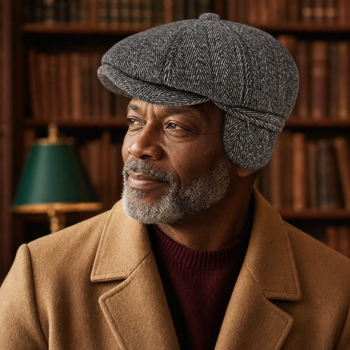 Herringbone Earflap Cap — HEXHAM worn by a customer