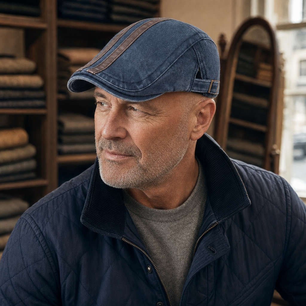 Denim Strip Cap — MASHAM worn by a customer