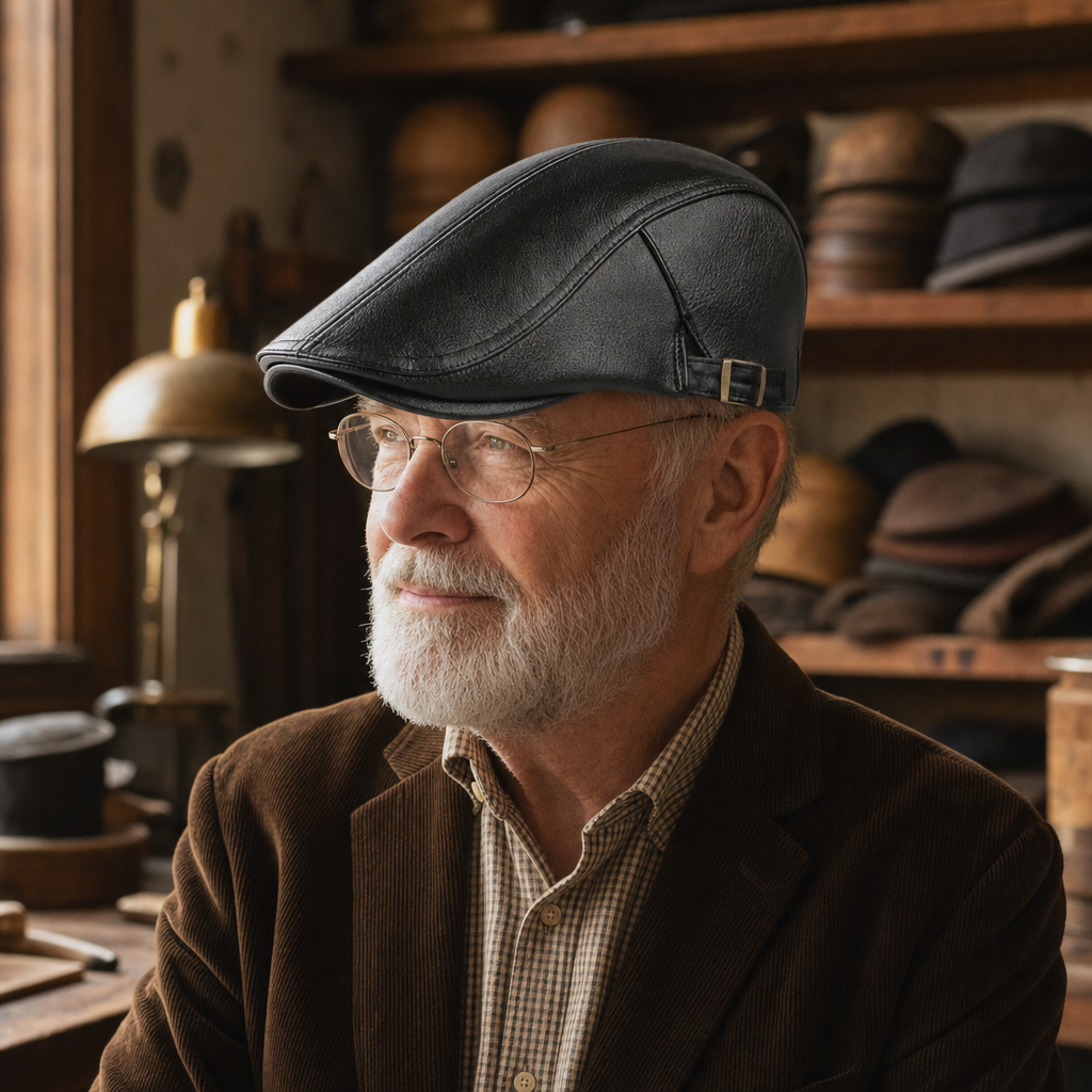 Heritage Leather Cap — STIRLING worn by a customer