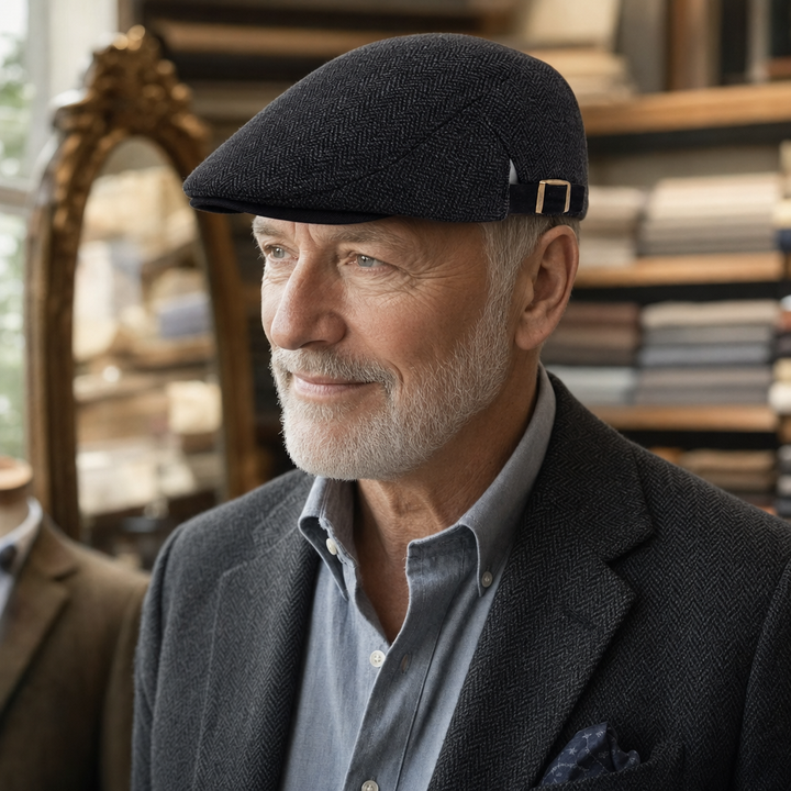 Herringbone Wool Driver Cap — JEDBURGH worn by a customer