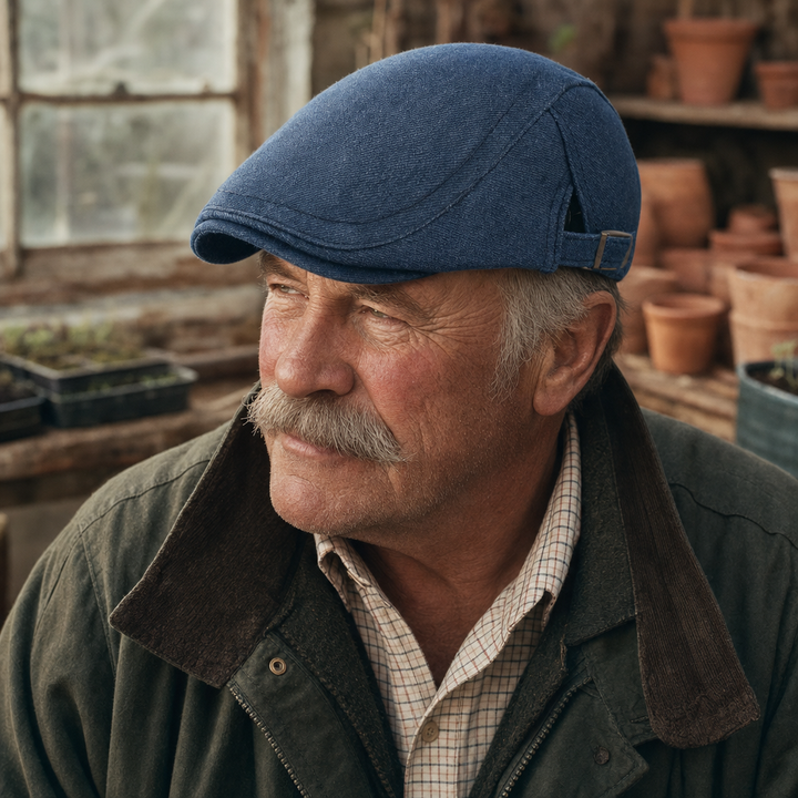 Raw Denim Cap — COCKERMOUTH worn by a customer