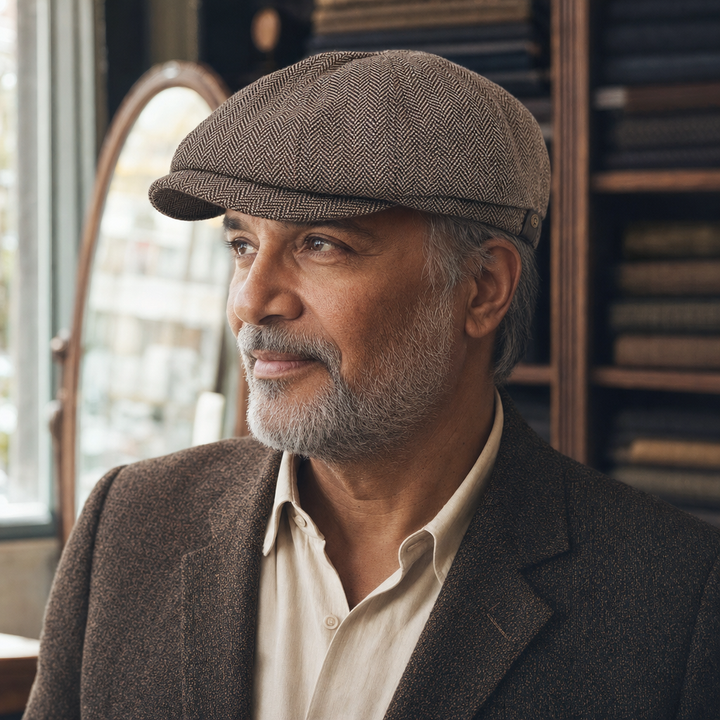 Herringbone Wool Cap — DUMFRIES worn by a customer