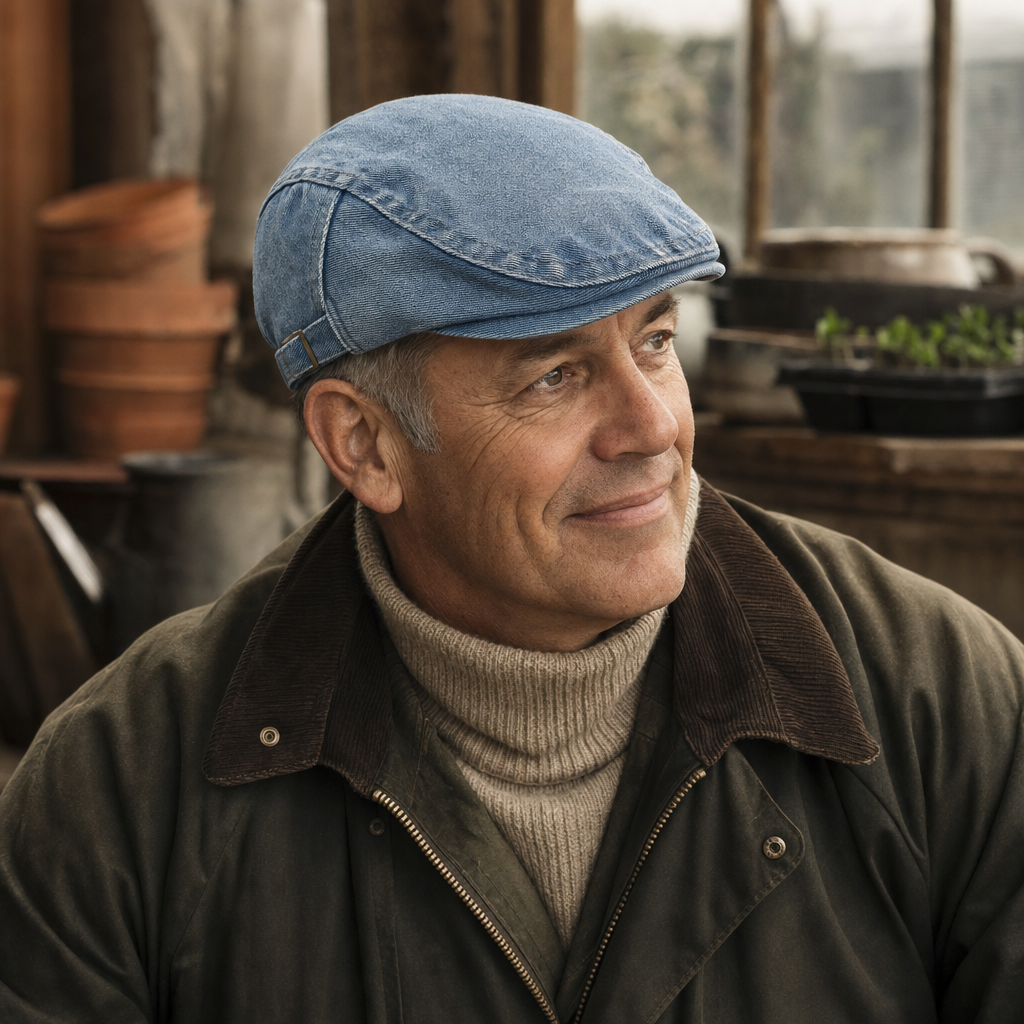 Stonewash Denim Cap — AMBLESIDE worn by a customer