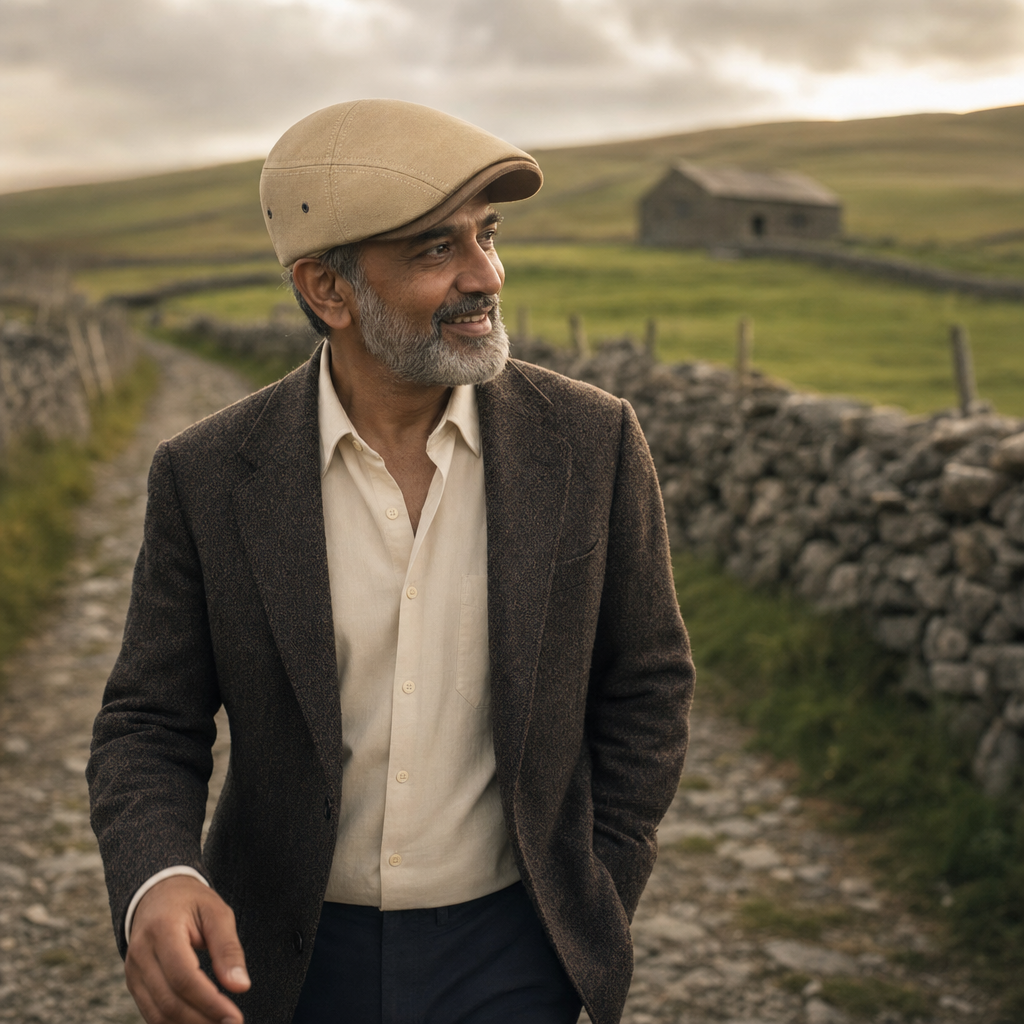 Cotton Tradesman Cap — DUNS worn outdoors