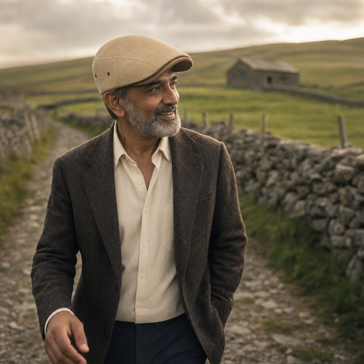 Cotton Tradesman Cap — DUNS worn outdoors