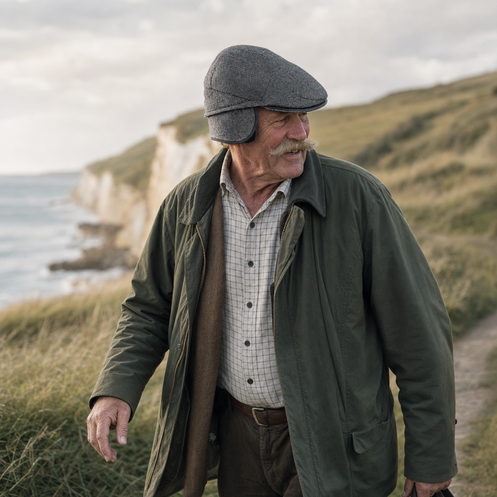 Driver Ear Flap Cap — KIRRIEMUIR worn outdoors