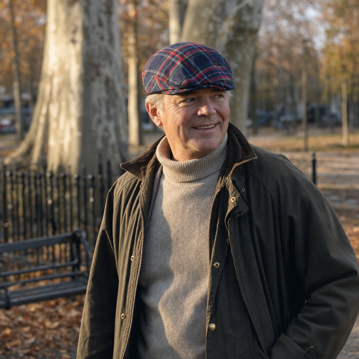 Tartan Highland Cap — OSWESTRY worn outdoors