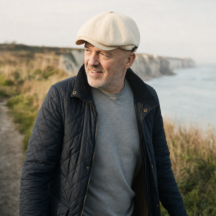 Linen Crown Cap — GRASSINGTON worn outdoors