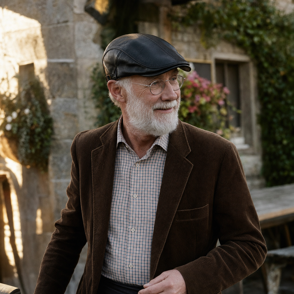 Heritage Leather Cap — STIRLING worn outdoors