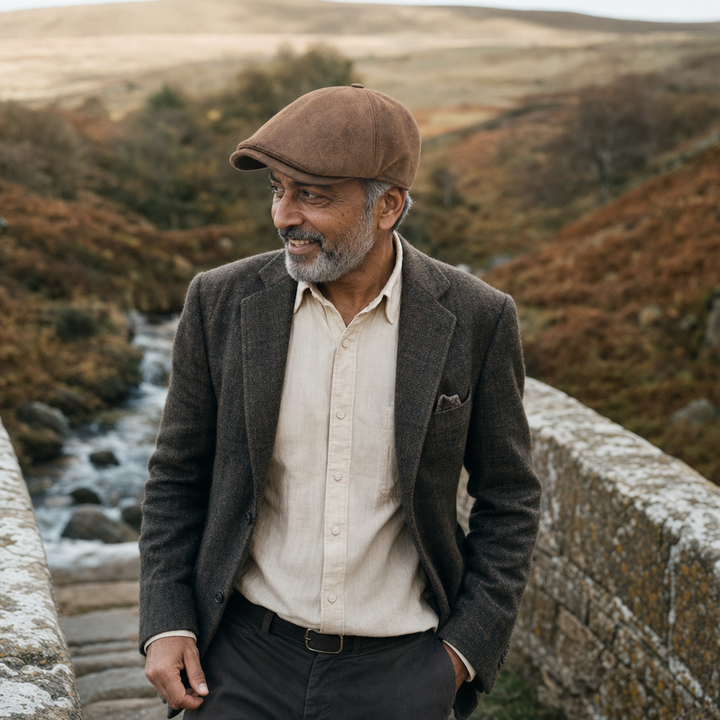 Warm Leather Blend Cap — REETH worn outdoors