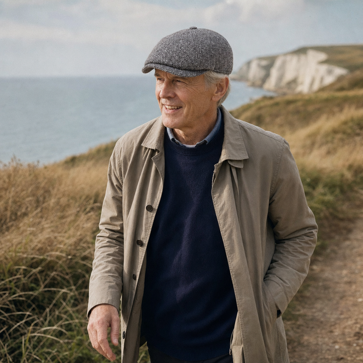 Flecked Eight-Panel Cap — RIPON worn outdoors