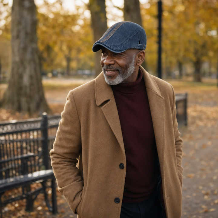 Denim Strip Cap — FORFAR worn outdoors