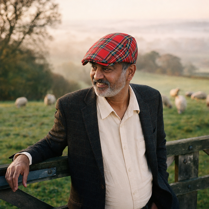 Festive Plaid Cap — DUNKELD worn outdoors