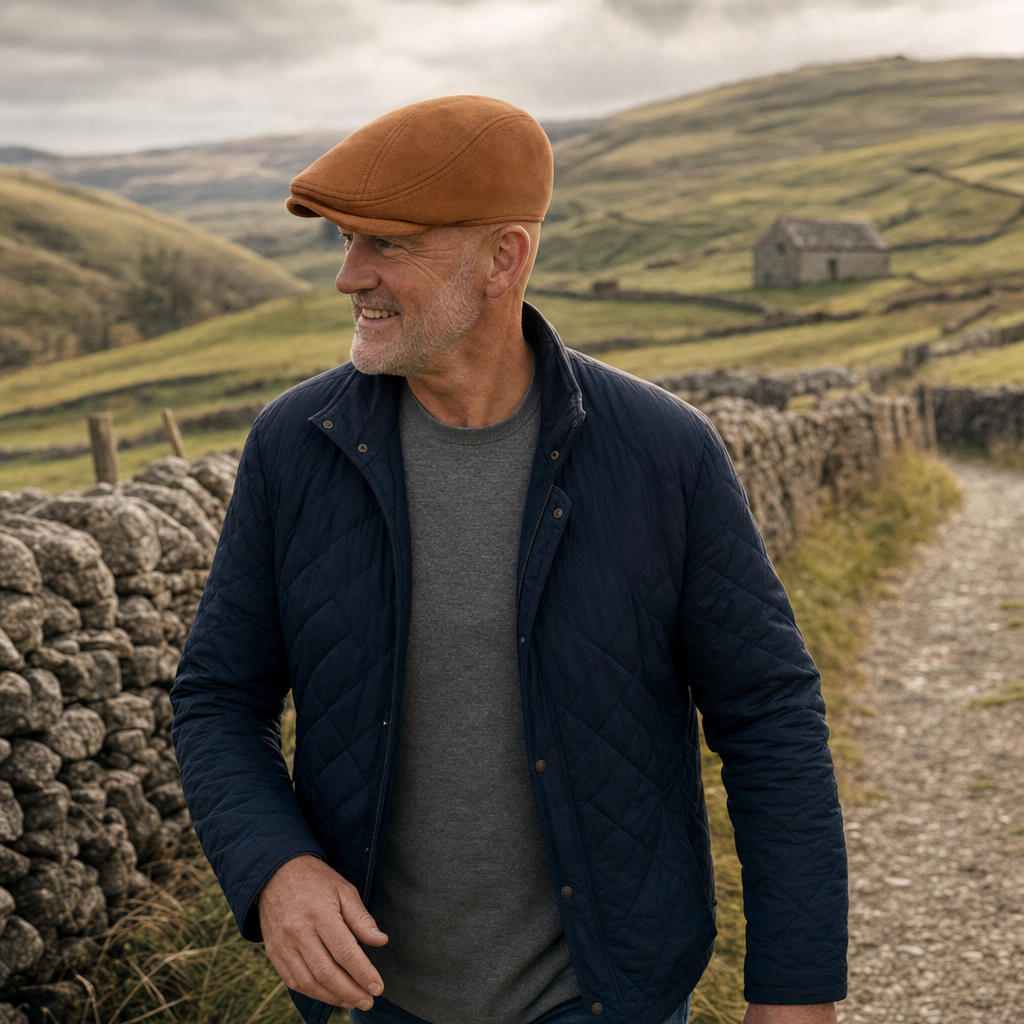 Suede Classic Cap — SHREWSBURY worn outdoors