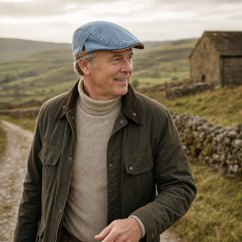 Denim Workwear Cap — BRECHIN worn outdoors