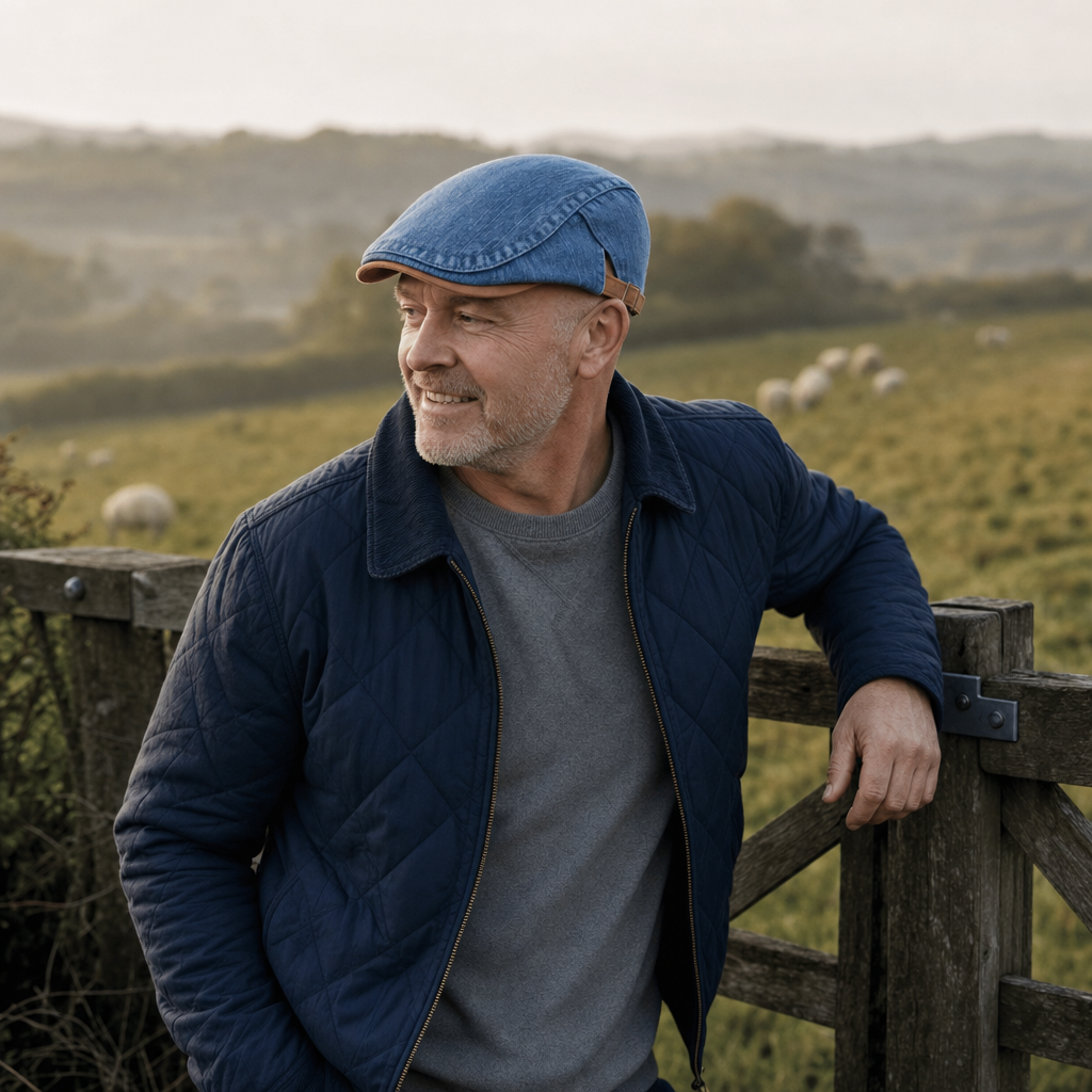 Denim Workwear Cap — ASHBOURNE worn outdoors