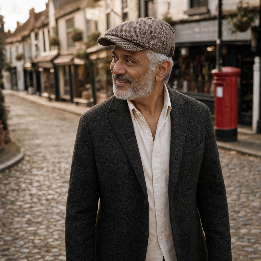 Herringbone Wool Cap — DUMFRIES worn outdoors
