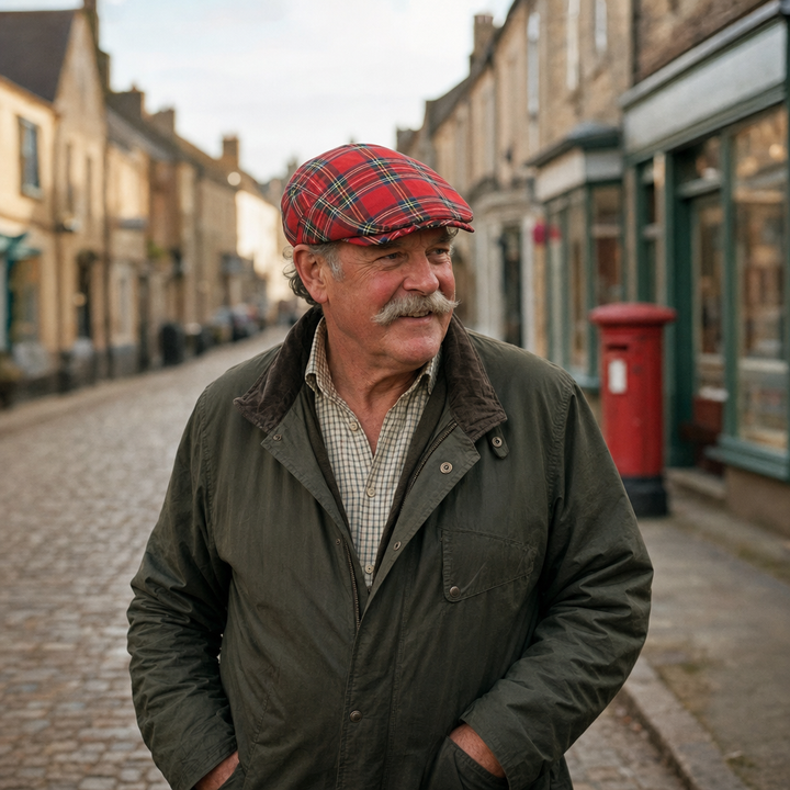Festive Plaid Cap — ELGIN worn outdoors