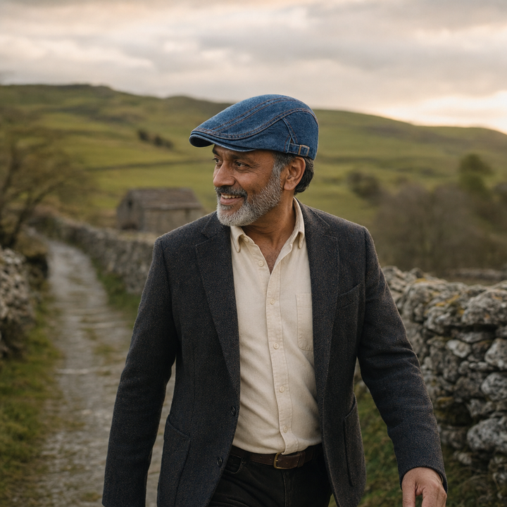 Denim Stitch Cap — CUPAR worn outdoors