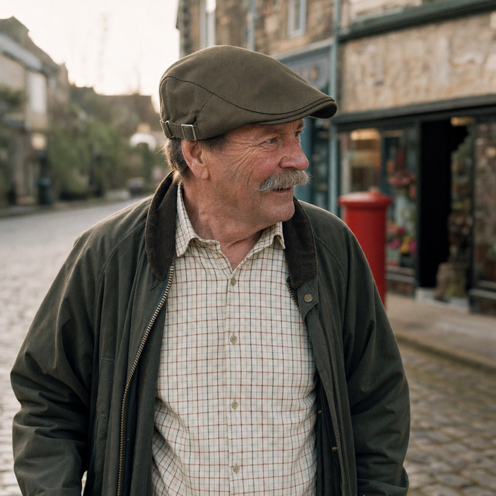 Classic Driver Cap — CLIFDEN worn outdoors
