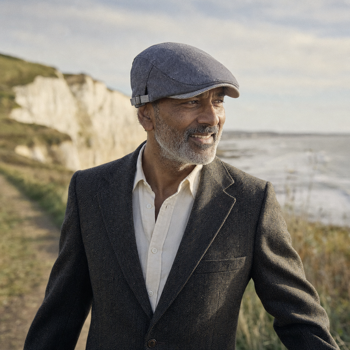 Coastal Linen Cap — CLITHEROE worn outdoors